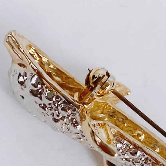 VTG 80s 90s Dolphin Brooch Two Tone Silver Gold Costume Marine Figural Jewelry - Picture 9 of 11